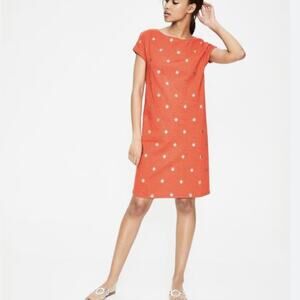 Boden Orange Pauline T Shirt Dress Gold Flowers Cotton Relaxed Comfortable 12